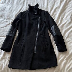 Marc New York Black Trench Coat with Leather Details